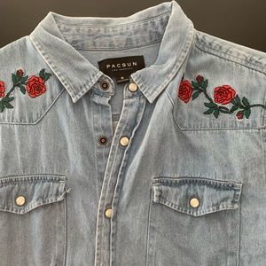 PacSun short sleeve jean button up, Size Medium